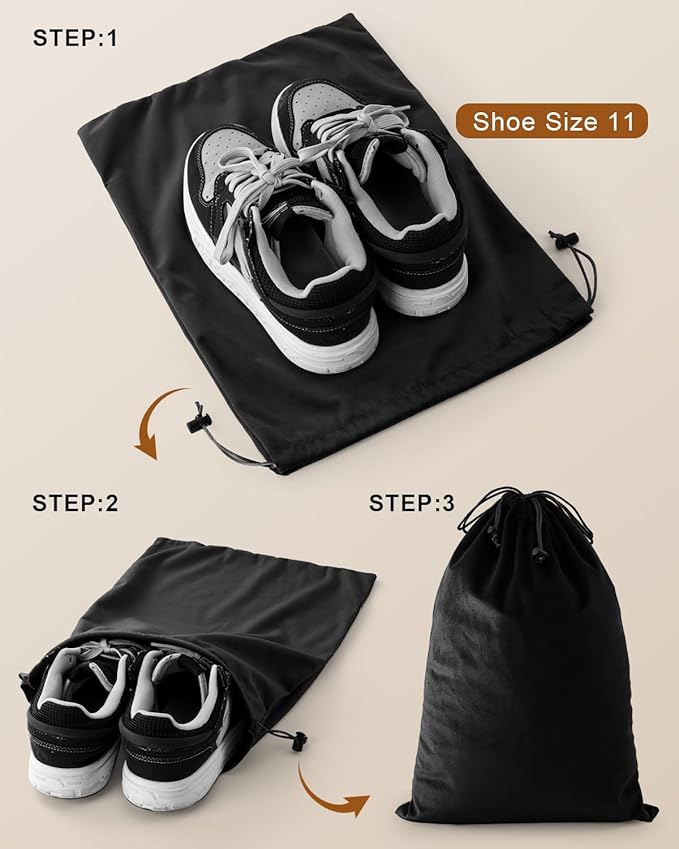 FantasyLife Shoe Bags for Travel, Washable Dust Bags for Storage & Packing, Flannel Shoe Pouch with Drawstring Closure for Purses, Handbags, Shoes & Toys (4, Black Beauty)