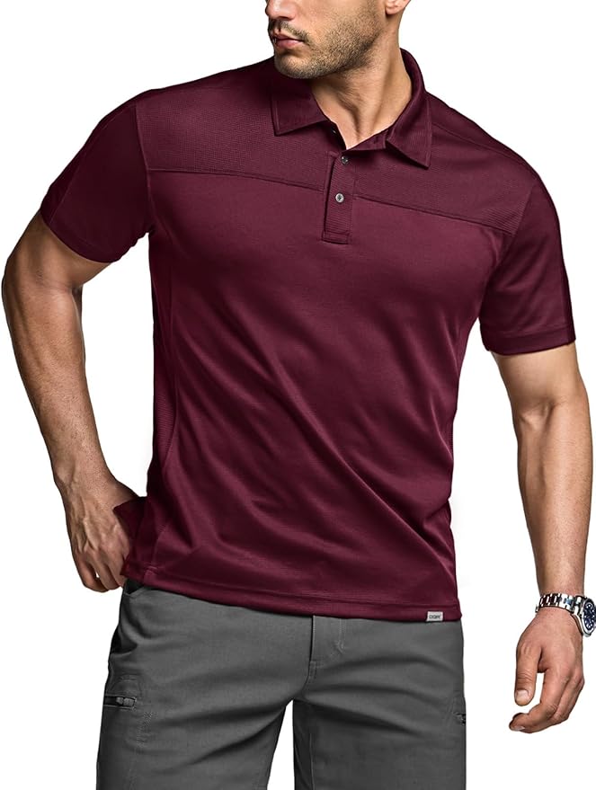 CQR Men's Polo Shirts, Tactical Short Sleeve Golf Performance Shirts, Lightweight Dry Fit UPF 50+ Pique