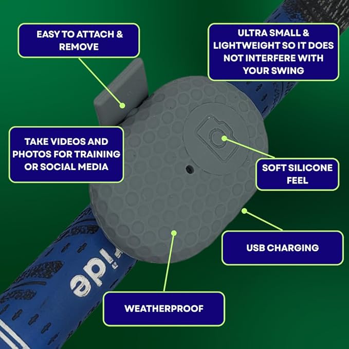 SnapSwing Golf Swing Training Analyzer – Remote Bluetooth Shutter for Smartphones – Record & Photograph Your Swing from Club Grip – Lightweight, Rechargeable, Fits Any Golf Club – Golf Training Aid