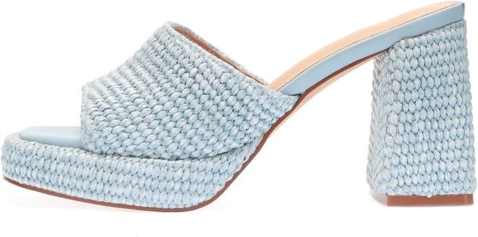 Monrovia Womens Sandals Heels for Women Slide On Block Chunky Platform High Heels Open Toe Raffia Wedge Sandals