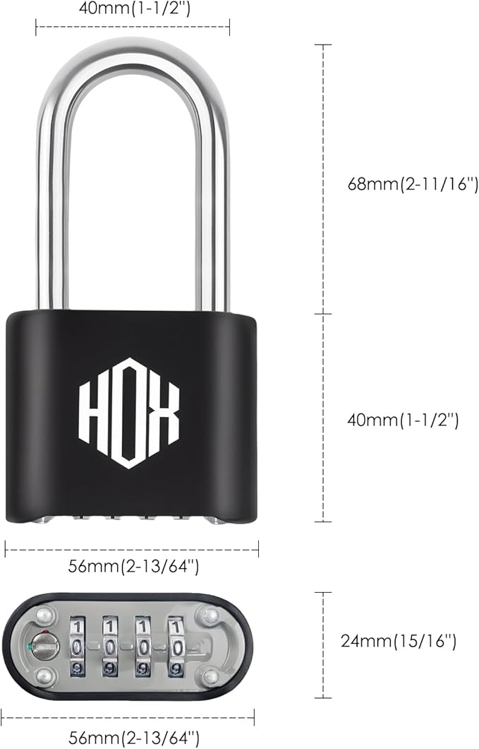HOX 4 Digit Heavy Duty Combination Lock, 2.7 Inch Long Shackle, Outdoor Waterproof Padlock for School Locker, Gym Locker, Hasp Storage, Fence (Black, 4 Pack)