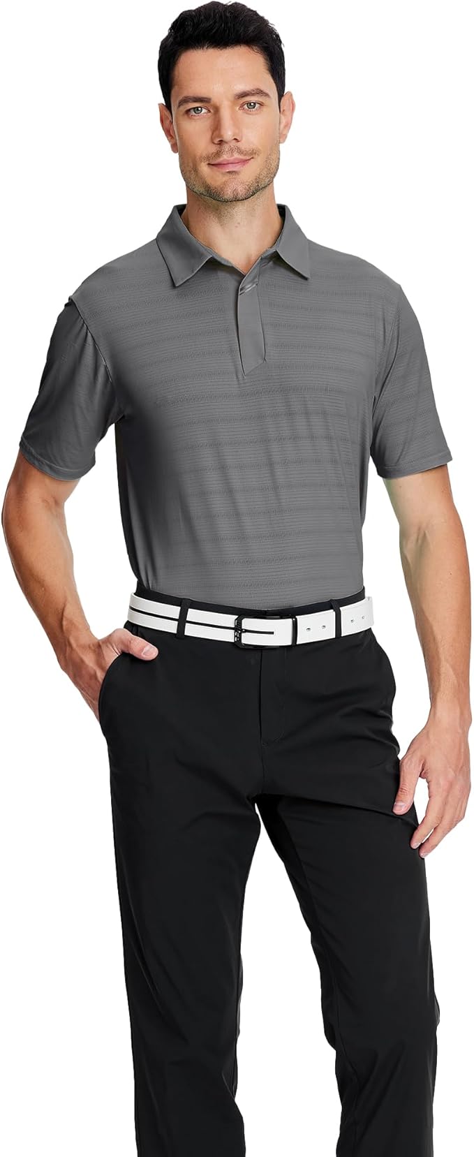 Esabel.C Jacquard Golf Shirts for Men Moisture Wicking Short Sleeve Performance Dry Fit Active Mens Polo Shirts