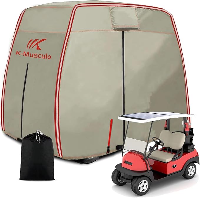 K-Musculo Golf Cart Cover, 2+2 Passenger Fits EZGO, Club Car, Yamaha, Heavy Duty Marine Grade Fabric, Waterproof & Windproof Outdoor All-Weather (600D-PU, 600D)
