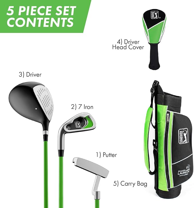 PGA Tour Youth Golf Club Set – Ages 3-5 (3’6”-4’1”) and 5-8 (4’1” - 4'8") Right and Left Handed Beginner Junior Golf Clubs with Lightweight Golf Bag, Mallet Putter, Driver by Golfgen