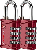 FORGE 4 Digit TSA Approved Combination Lock, Tool Box and Case Lock, Combination Padlock for Travel, Gym, Home. Red 2 Locks.