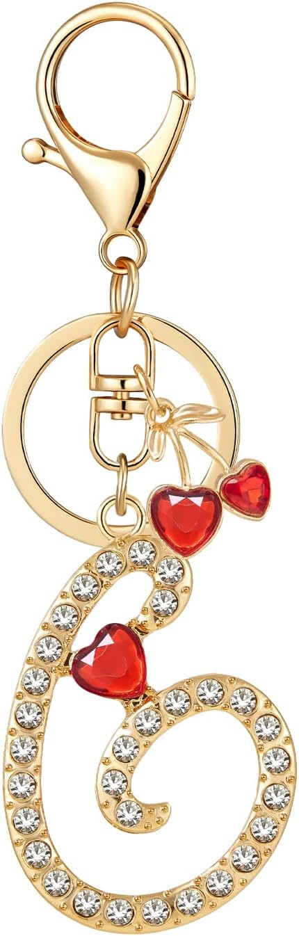 Gold Plated Alphabet Initial Letter Keyring Keychain for Women Girls Crystal Key Chains for Wallet Backpack Bag Charm