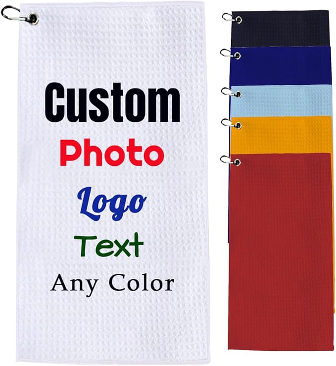 Custom Personalized Golf Towel 16"x40" Bulk 1-100Pcs, Customizable Logo Picture Photo Design Name Text Golf Towels for Golf Bags for Men and Women with Clip,Funny Golfing Gift for Golfers Golf Fans