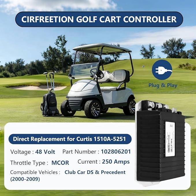 1510A-5251 Golf Cart Motor Controller, 48V 250A Speed Controller for Club Car DS & Precedent (2000-2009), Electric Controllers Compatible with Curtis, MCOR Throttle Type, 102806201, IQ System