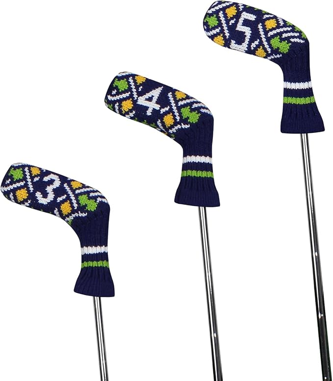 Scott Edward 1/7/10 Pcs Knitted Golf Club Head Covers for Irons Wedge Cuteness and Basically Socks Shape Washable Golf Club Head Protector on Pattern Style Double Sided Customized