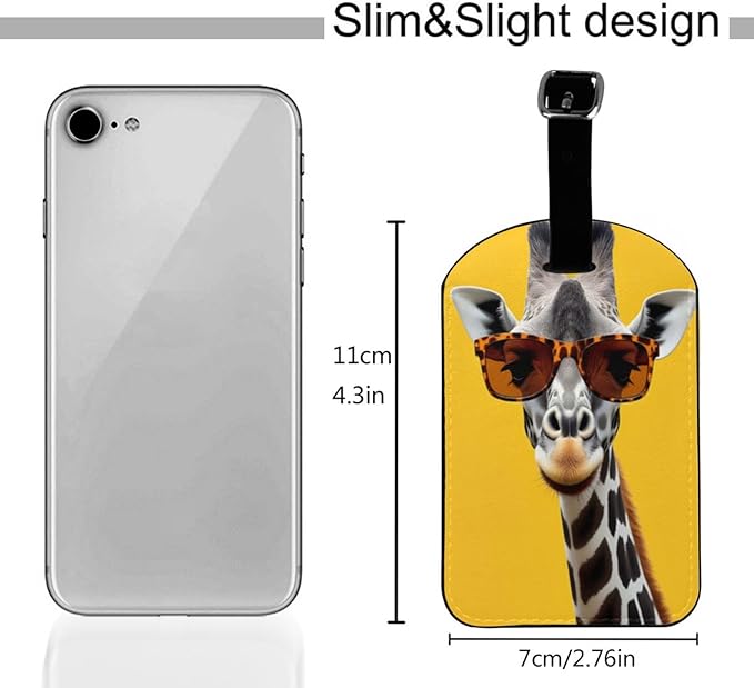 Cute Giraffe Luggage Tag for Suitcases,Animal Yellow PU Leather Baggage Tags Bag Tags Travel Id Label for Luggage Women Men -1 Piece
