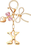 Gold Bubble Initial Keychain with Bow Decoration Bag Charms for Women, Cute Purse Handbag Accessories Gift