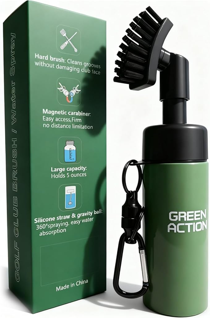 Golf Club Brush with Magnetic Clip & Water Sprayer - 5oz Capacity, Stiff Bristles for Deep Cleaning, Silicone Hose & Gravity Ball for Easy Use on Course
