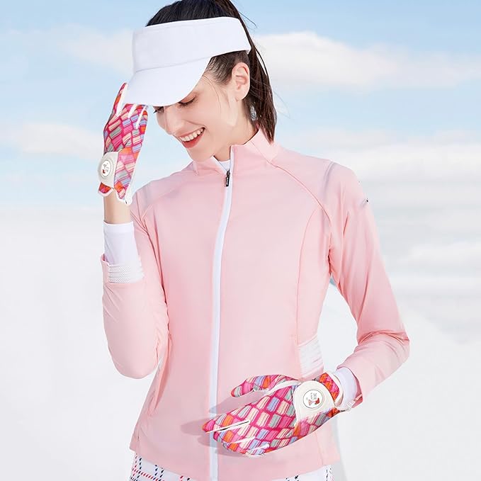 Ladies Golf Gloves Women Right Handed Golfer Left Hand Value 2 Pack with Ball Marker Leather All Weather Grip Breathable Soft Gift Set