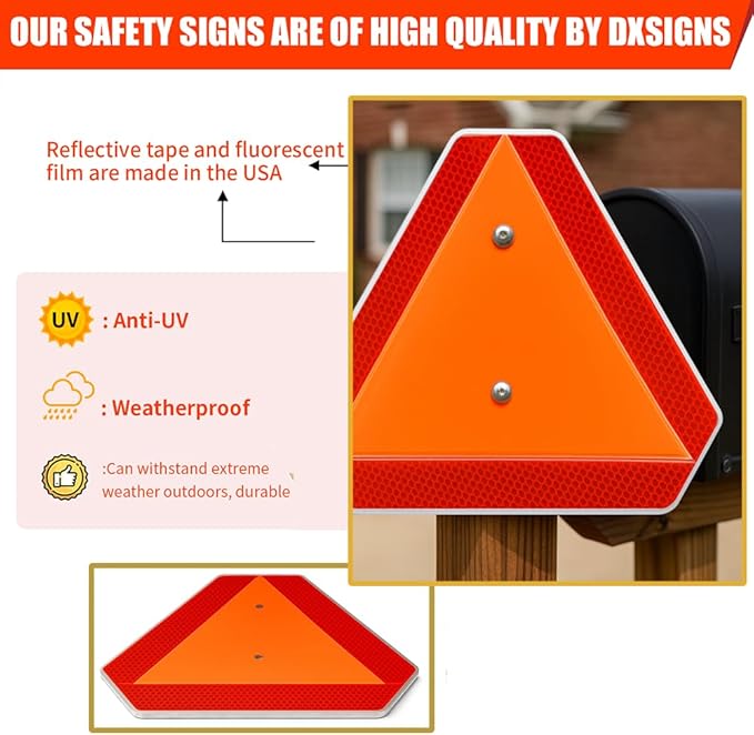 Slow Moving Vehicle Sign,Slow Moving Vehicle Triangle Sign,Aluminum 14"x16"3M Reflective for Golf Cart