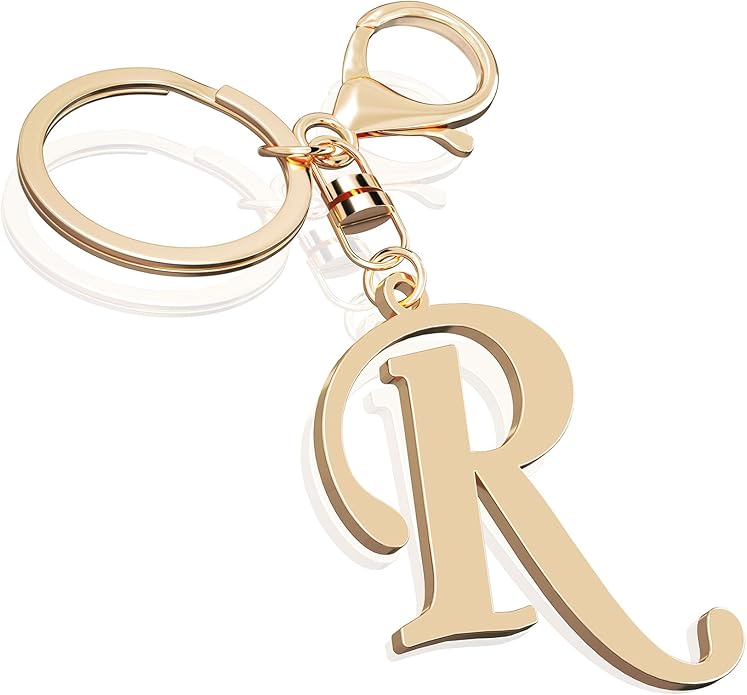 Cute Stainless Steel Gold Initial Letter Keychain for Women Girl, Charms for Key Handbag Backpack Bag, Personalized Gift