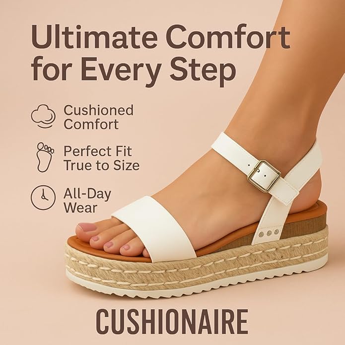 CUSHIONAIRE Melissa Espadrille Platform Sandals For Women with Adjustable Ankle Strap and Memory Foam Insole-Comfortable Womens Sandals for Summer