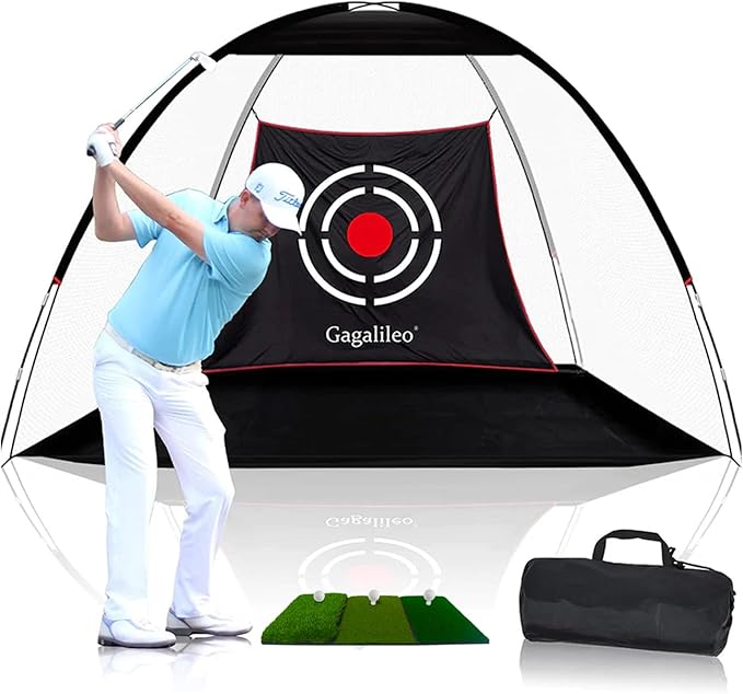 Gagalileo Golf Net: Backyard Practice Hitting Driving Training by Turf Mat Target Real Ball Indoor Outdoor Chipping Swing Gift for Golfers Dad Husband Men