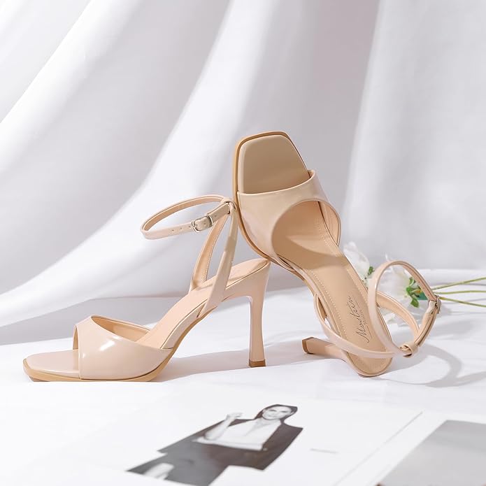 Mostrin Strappy Heels for Women Square Open Toe Lace Up Heeled Sandals Ankle Strap Sexy Stiletto High Heels for Party, Prom, Dating, Wedding