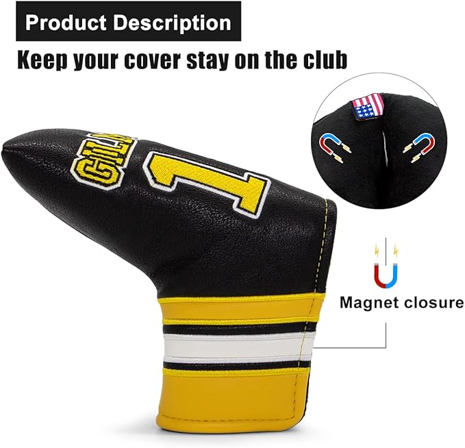 Golf Headcovers Happy Gilmore Golf Club Head Covers Advanced Embroidery Premium Leather Driver Headcover Fairway Wood Covers Hybrid Head Covers, Golf Mallet Blade Putter Cover