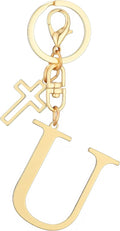 Gold Initial Keychain for Women A-Z Letter Cross Keychains Alphabet Key Chain bag Accessories Gift for Christian