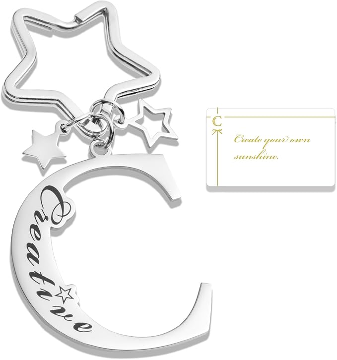 Qunrwe Stainless Steel Initial Letter A-Z Keychain,Inspirational Gifts for Women Men Friends Daughter Son Sister Dad Mom