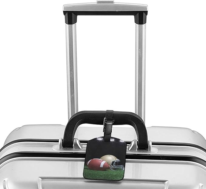 Ameican Football Luggage Tag for Suitcases,Sport Golden Helmet Grass Field PU Leather Baggage Tags Bag Tags Travel Id Label for Luggage Women Men -1 Piece