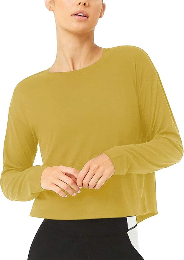 Bestisun Long Sleeve Workout Shirts Yoga Dance Tops Open Back Athletic Clothes for Women