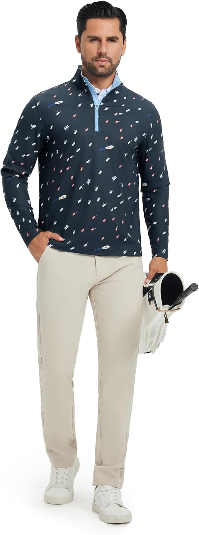 M MAELREG Quarter Zip Golf Pullover Men Dry Fit Long Sleeve Performance Wicking 1/4 Zip Full Print Pullover Mens Sweatshirt