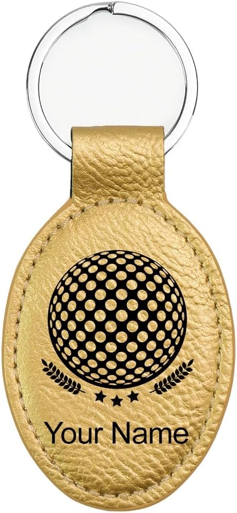 LaserGram Oval Keychain, Golf Ball, Personalized Engraving Included (Gold)