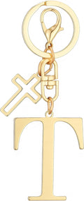 Gold Initial Keychain for Women A-Z Letter Cross Keychains Alphabet Key Chain bag Accessories Gift for Christian