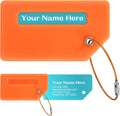 Personalized Luggage Tags for Suitcases, Custom Metal Luggage Tag for Bag with Silicone Sleeves, Durable Travel Tags, Laser Engrave Name Text, Gift for Travelers, 3.5x2 Inches (Orange)