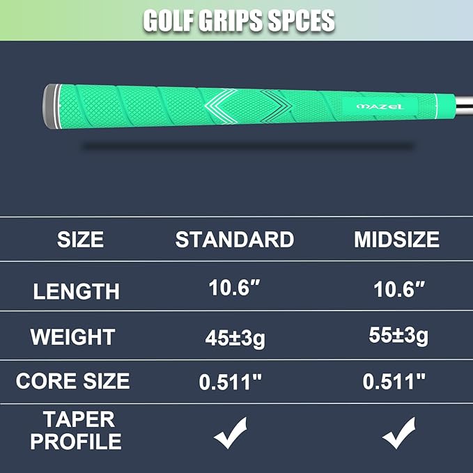 MAZEL Golf Club Grips for Men - 10 Pack - Non-Slip Micro-texture High Performance Golf Grips Midsize/ Standard,5 Colors Option