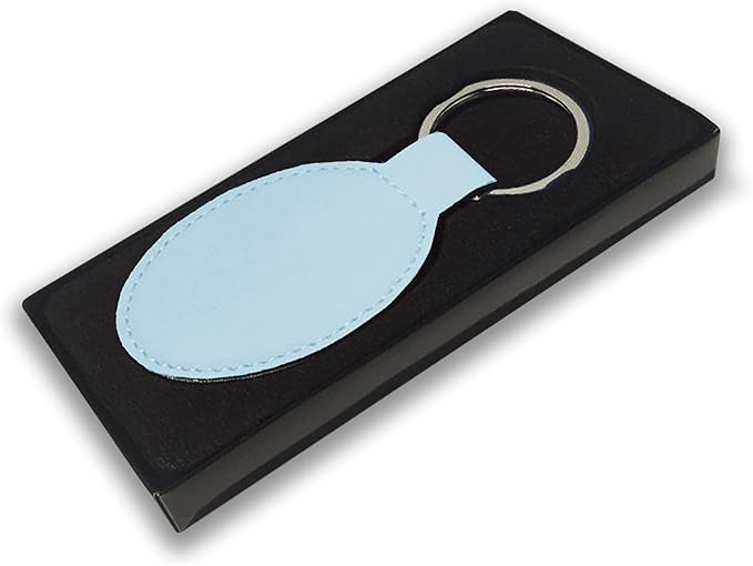 LaserGram Oval Keychain, Off Road Racer, Personalized Engraving Included (Light Blue)