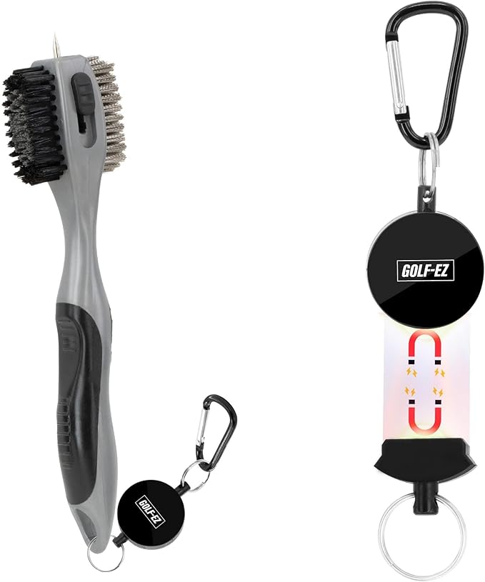 Magnetic Oversized Golf Club Cleaning Brush - 2X Bigger Brush Head with Quick Release and Retractable Groove Cleaner