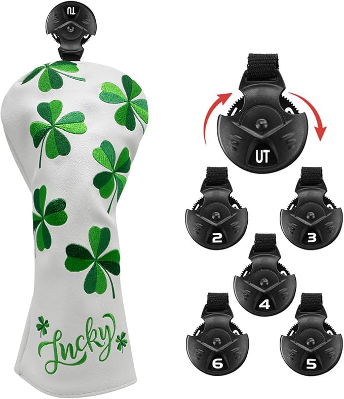 Golf Headcovers Live Lucky Golf Driver Covers Advanced Embroidery Fairway Wood Covers Hybrid Covers Mallet Blade Putter Head Covers Premium Leather Shamrock Golf Club Covers