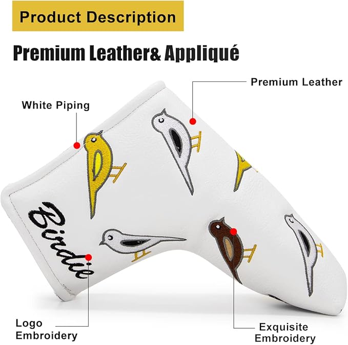 Golf Club Head Covers Birdie Driver Headcovers Fairway Wood Covers Hybrid Cover Elegant Embroidery Premium Leather Golf Mallet Blade Putter Cover