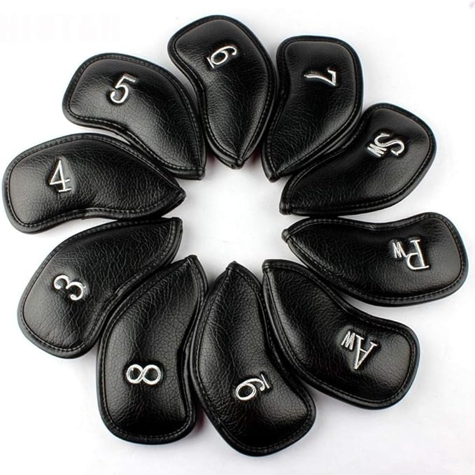 SEACLOUD 10Pcs Golf Skull Thick Synthetic Leather Iron Head Covers for Golf Iron Club Head Protectors