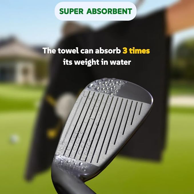 Black 16x24 Inch Waffle Microfiber Golf Towel with Clip, Funny Personalized Design, Tri-Fold for Easy Carry, Includes Waterproof Cleaning Pouch for Golf Balls and Clubs, Ideal Golfing Gifts for Men