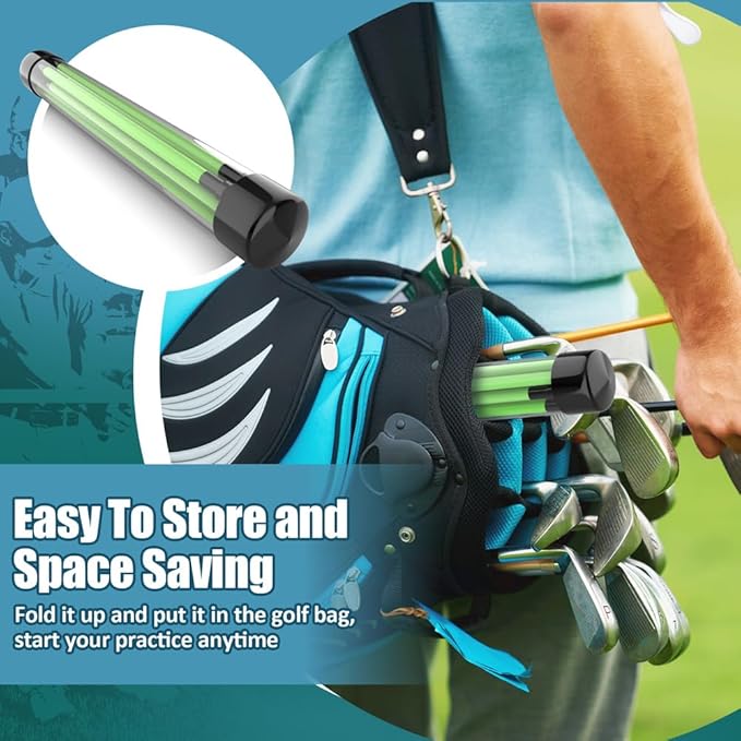 2 Pack Premium Golf Alignment Sticks, 48 Inches Fluorescent Green Golf Training Aid for Aiming, Putting, Full Swing, Collapsible Golf Swing Trainer with Clear Tube Sleeve for Easy Carrying