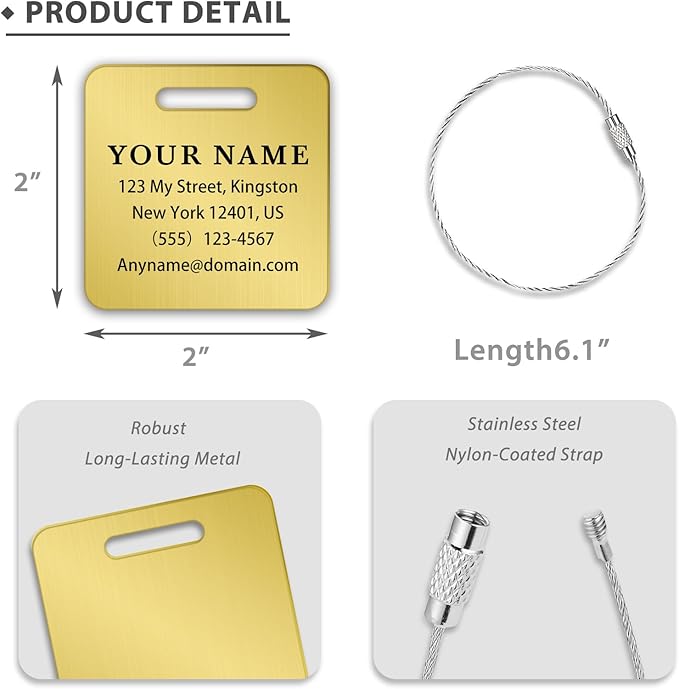 Personalized Luggage Tags for Suitcases (2/4/6/8 Pack) - Custom Engraved Metal Travel Tag, Customizable Pattern/Name/Text for Bags Backpacks Suitcases