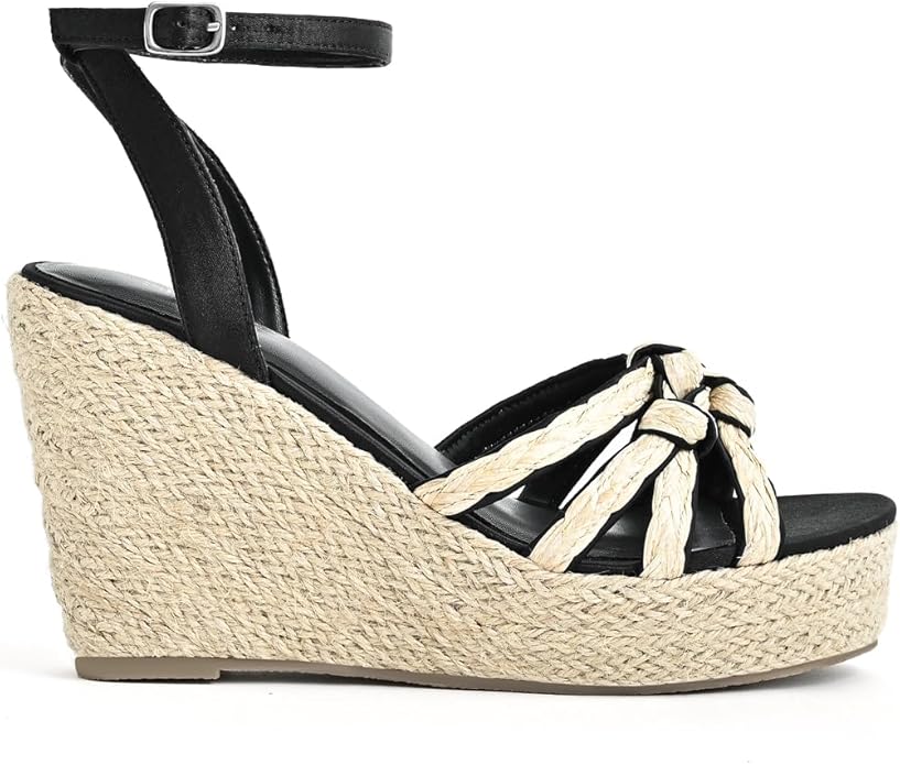 Open Toe Wedge Sandals for Women Espadrilles Platform Braided Strappy Sandals Comfortable Slip on High Heel Summer Wedges Sandals Dressy Shoes with Adjustable Ankle Strap