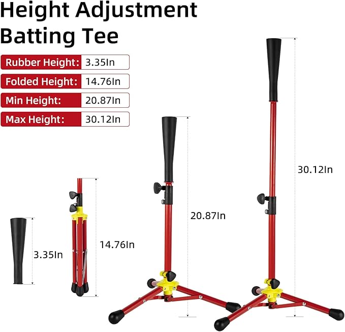 Kids Baseball Tee, 20.87 to 31.29 Inches Batting Tees for Baseball with Carry Bag, Portable Stable Baseball Tees for Hitting, Tripod Tanner Tee for Baseball Practice Stand Aged 3-8 Years