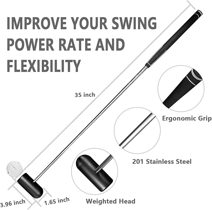 Golf Putting Training Aid - 35" Sweet Spot Practice Putter with Micro Head - Stainless Steel Alignment Tool to Improve Center Contact, Tempo & Muscle Memory (Right/Left Handed)