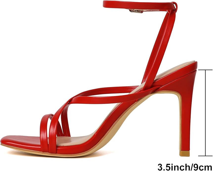 Mostrin Strappy Heels for Women Square Open Toe Lace Up Heeled Sandals Ankle Strap Sexy Stiletto High Heels for Party, Prom, Dating, Wedding