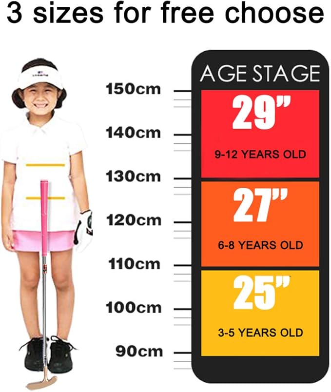 Two Way Junior Golf Putter Stainless Steel Kids Putter Both Left and Right Handed Easily Use 3 Sizes to Choose Freely for Kids Ages 3-5 6-8 9-12