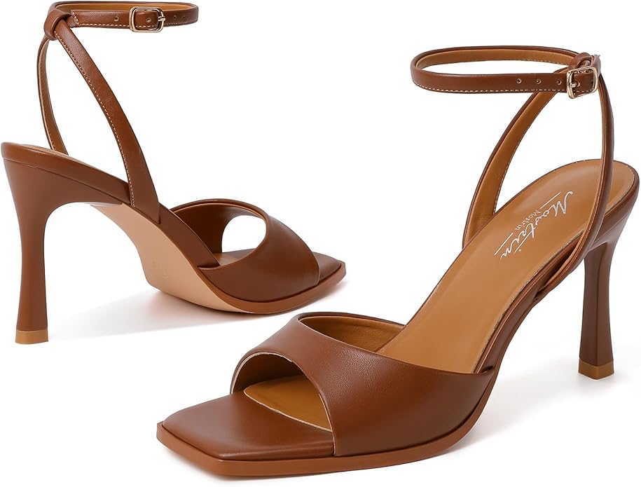 Mostrin Strappy Heels for Women Square Open Toe Lace Up Heeled Sandals Ankle Strap Sexy Stiletto High Heels for Party, Prom, Dating, Wedding
