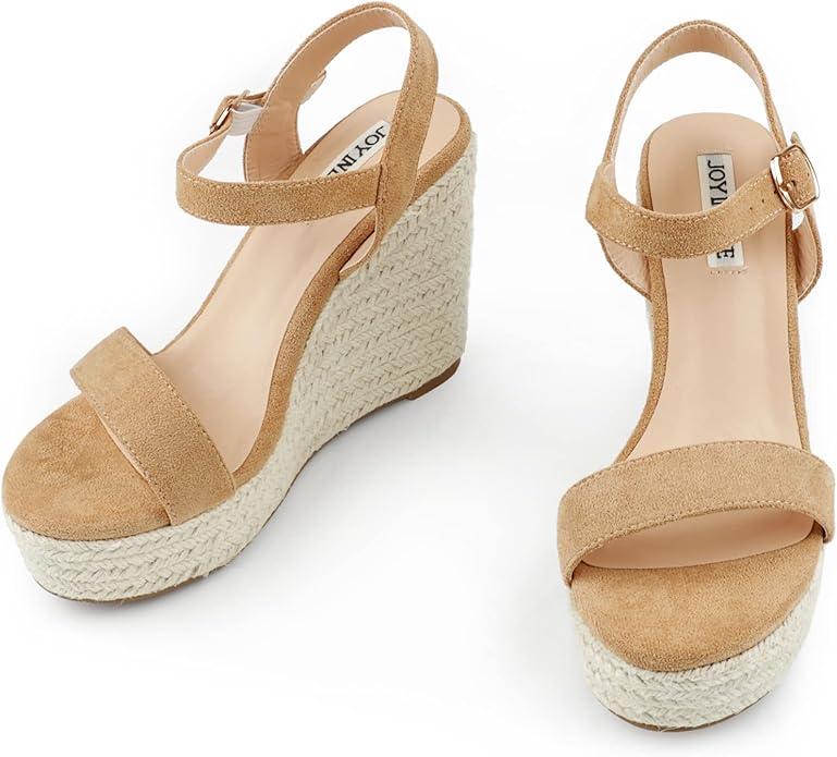 JOY IN LOVE Womens Espadrilles Wedge Sandals Platform Heels Ankle Strap Open Toe Buckle Sandals