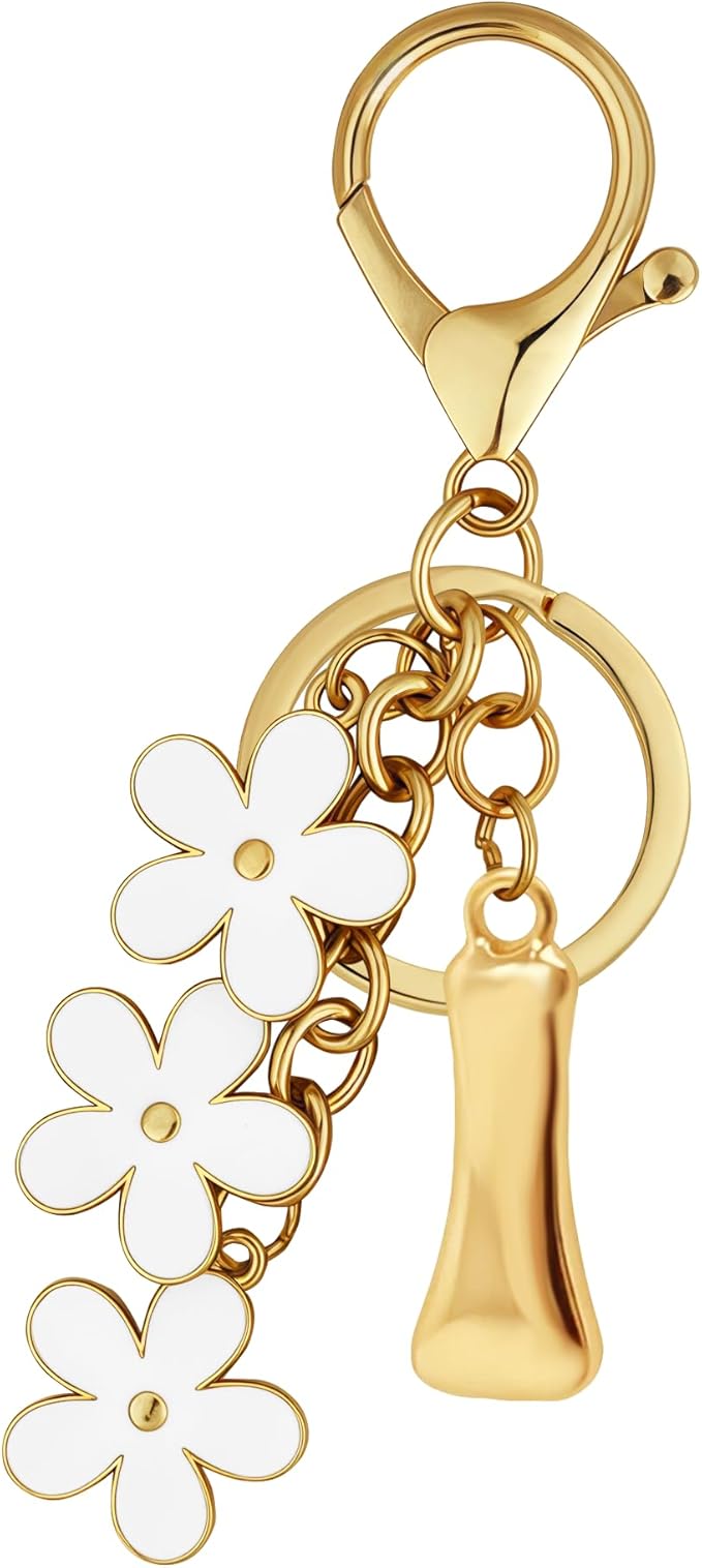 Gold Bubble Heart, Cherry, Bow & More Designs Letter Initial Keychain Bag Charms – Cute Purse Charms for Handbags