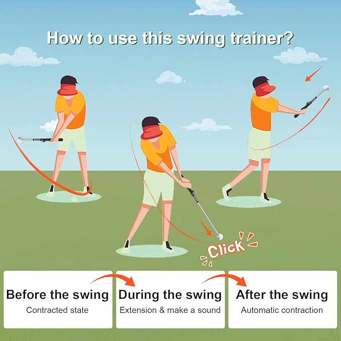 Pro-Level Retractable Golf Swing Trainer - Right-Handed Click Stick Golf Grip Trainer | Practice & Pre-Round Warm-Up Golf Training Aid