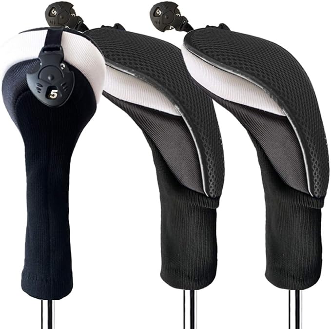 Golf Club Head Covers for Woods and Driver Hybrids Fairway Value Pack Protective Clubs Headcovers with Interchangeable No.Tags 1 3 5